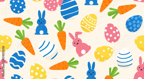Easter pattern bunnies, eggs, carrots