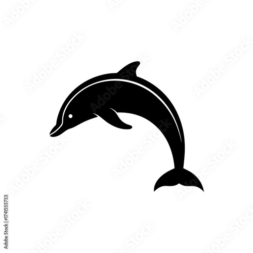 Silhouette of a dolphin jumping upwards