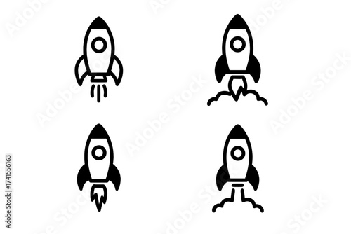 Rocket launch icon collection, startup symbol vector set with transparent background, rocket ship illustrations, space exploration icons, modern startup concept graphics