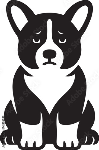 Sad corgi dog silhouette puppy canine art, Cute pet vector design black and white