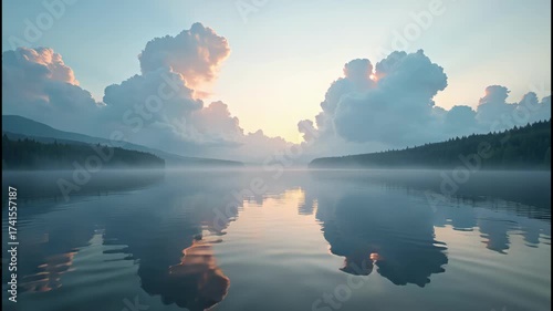 Cloudy Waters - A Serene Sunset Over the Lake