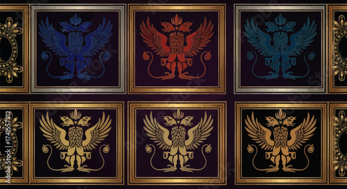 Framed heraldic double-headed eagle illustrations