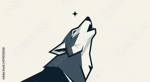 Illustration of a wolf howling at a star, showcasing the wild beauty of nature in a minimalist design