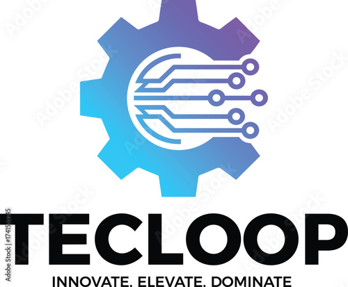 TEC LOOP Logo Gradient Gear and Circuit Board Fusion Icon, Modern Vector Symbol for Technology, Innovation, and Engineering Solutions