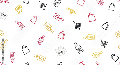Retail icons pattern bags, carts, tags, sale