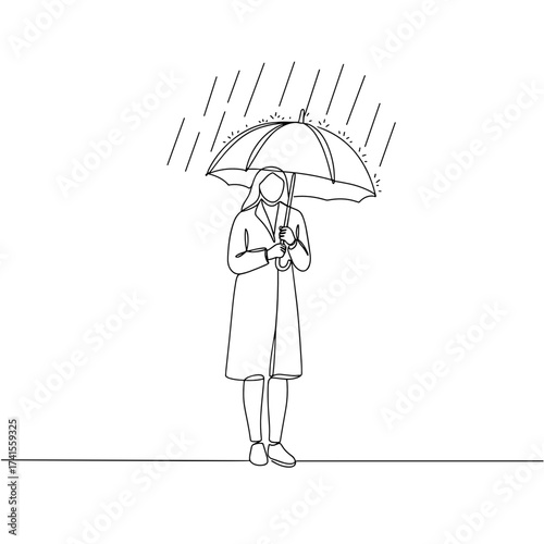 Woman standing under an umbrella while it is raining  