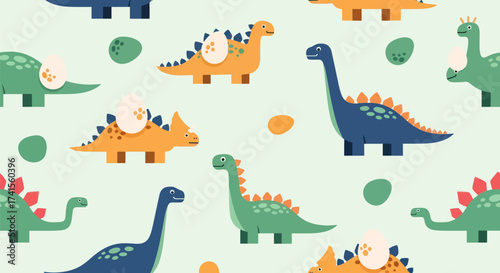 Dino pattern cartoon dinosaurs & eggs
