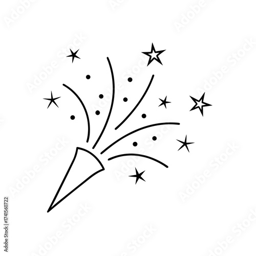 Simple line drawing of party popper icon silhouette