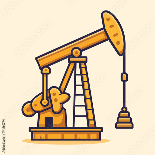 Stylized cartoon illustration of a yellow oil pumpjack, representing the petroleum and fossil fuel industry.