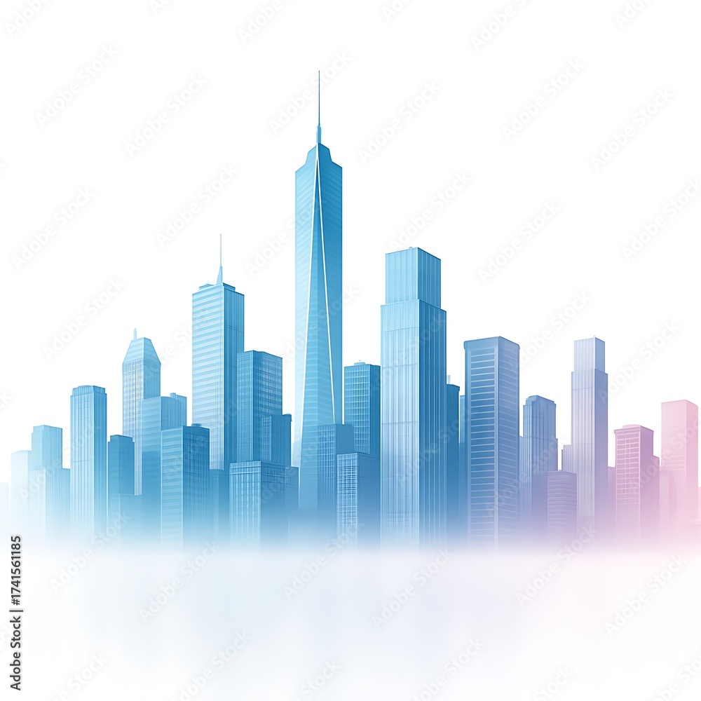 Naklejka premium Futuristic metropolis architecture on a white background, a clean vector-style illustration for business, technology, or construction themes.