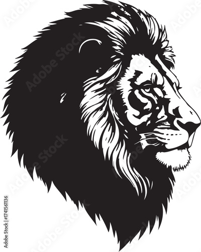 black vector of lion face in silhouette 