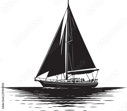 black vector of sailboat on water in silhouette