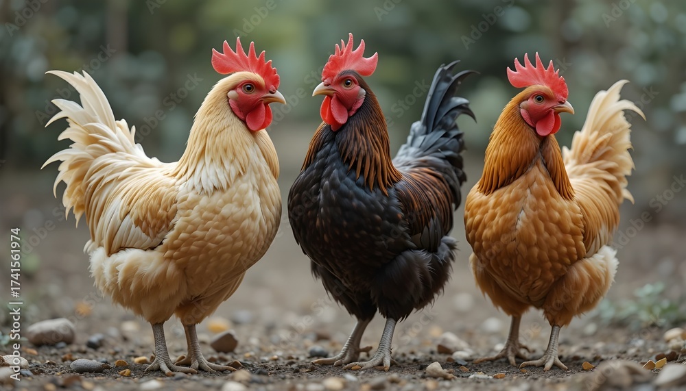 Fototapeta premium beautiful hens in the poltyforme