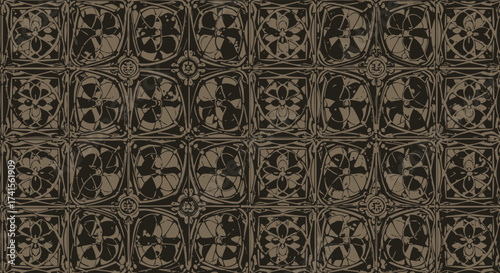Ornate pattern of floral motifs within squares, repeated