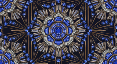 Art Deco-inspired gem design on black background
