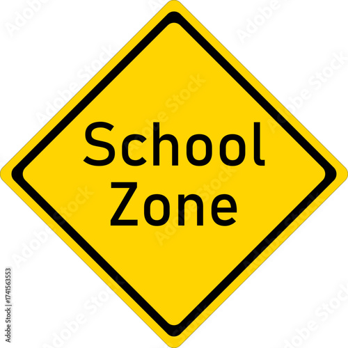 Vector School Zone Warning Sign, Yellow Diamond Traffic Symbol, Safety Alert Design Element