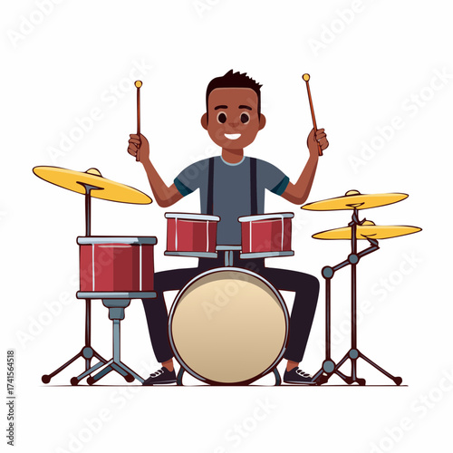 Drummer playing drums with transparent background