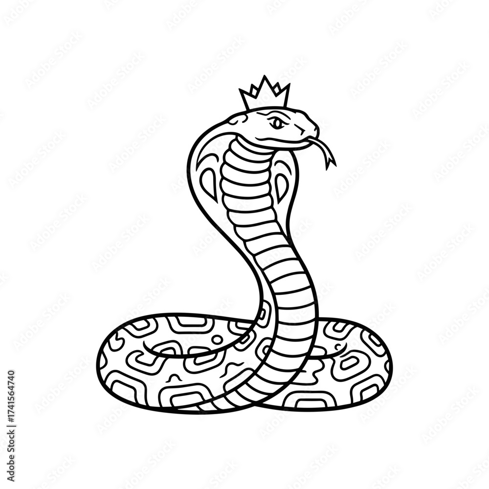 Fototapeta premium King cobra snake illustration with crown in line art style 