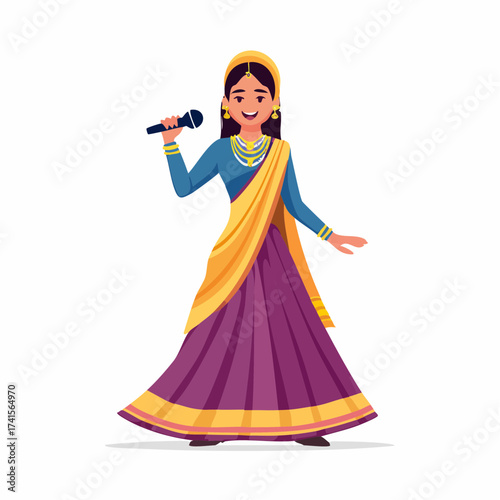 Indian woman singing with transparent background