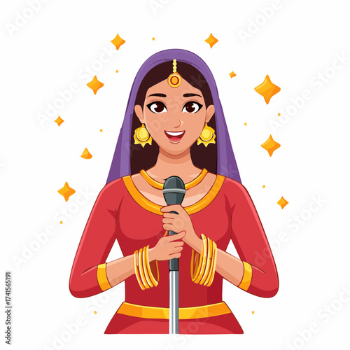 Indian woman singing with transparent background