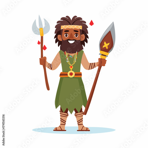 Tribal man with spear and club