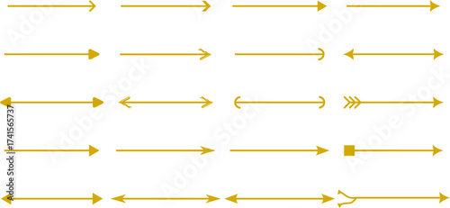 Collection of various arrow designs in yellow, pointing in different directions and with different head styles.