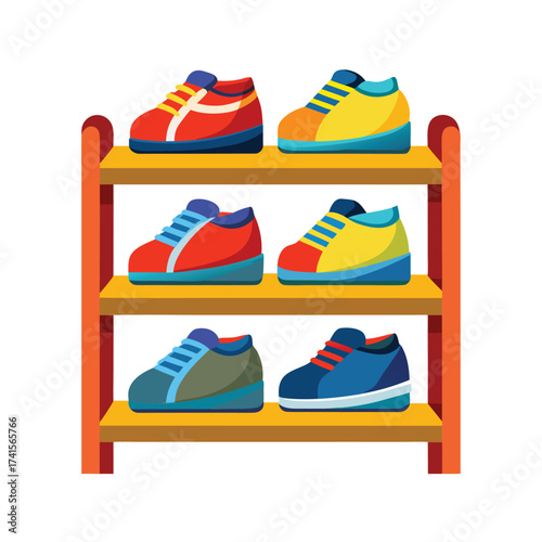 Cartoon Shoe Rack Isolated on White Background Vector