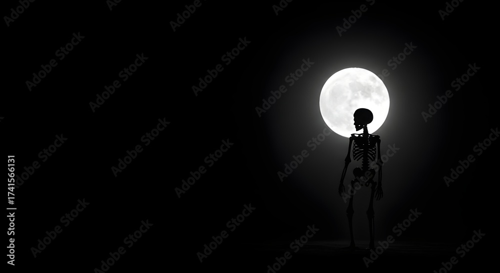 Obraz premium Halloween Skeleton Background with Full Moon