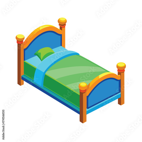Cartoon Toddler Bed Isolated on White Background Illustration