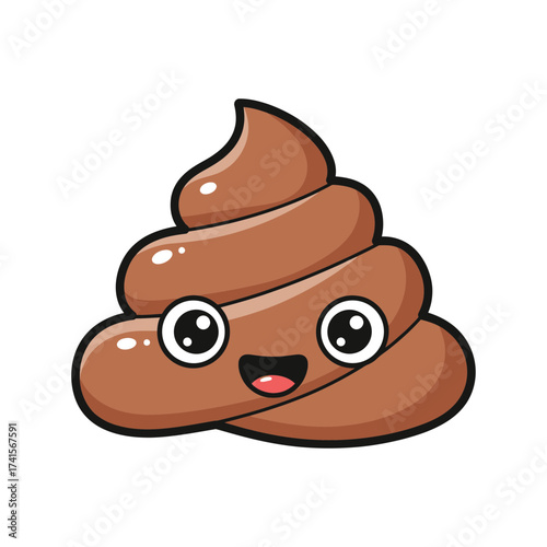Cute Poop Emoji – Funny Cartoon, Smiley, Kawaii, Humor Vector Illustration