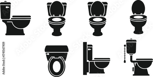 Bathroom convenience privies with sink bathtub, and water closet icons vector illustration 