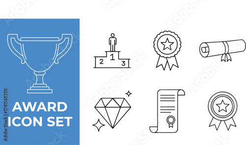 Awards & Achievements Outline Vector Icon Set.