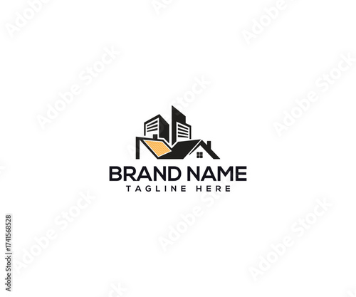 Property Development Logo: A minimalist logo showcasing the essence of property development, with symbolic representations of buildings, a roof, and a sleek design.