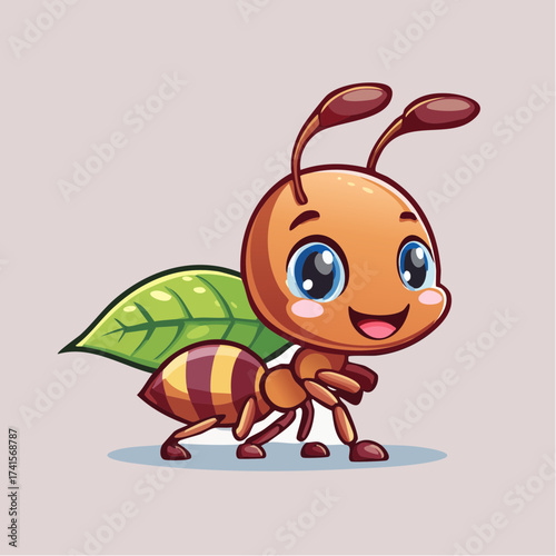  cute baby Ant carrying a leaf 
