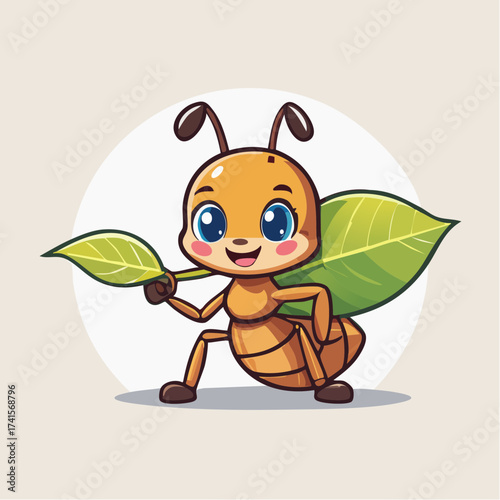 cute baby Ant carrying a leaf