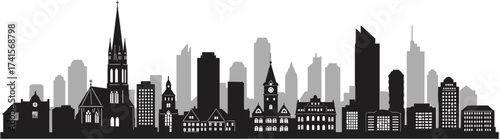 City skyline silhouette on white background