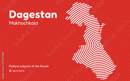 Dagestan map, Russia. Spiral pattern with center in Makhachkala