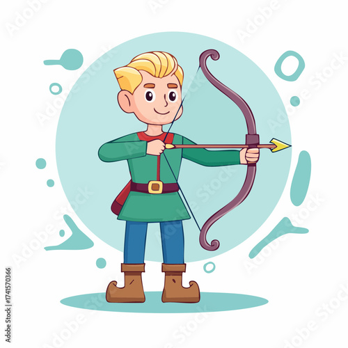 Young archer boy with bow and arrow
