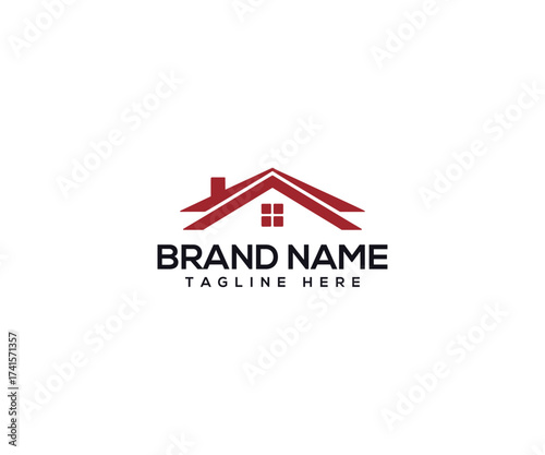 Residential Logo: A minimalist logo for residential properties, showcasing a stylized roof with clean lines and a simple yet effective design, ideal for branding purposes.
