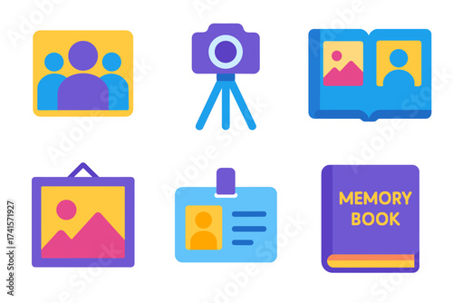 Colorful photography and memory book icons collection