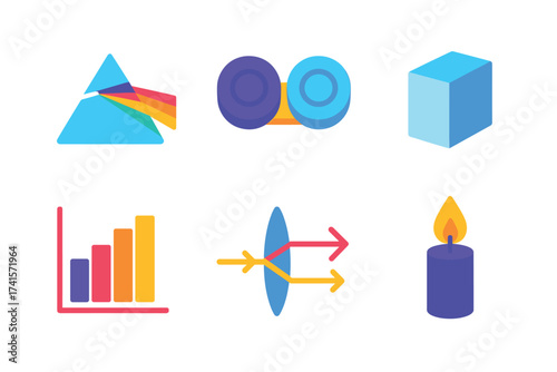 Colorful geometric shapes and charts