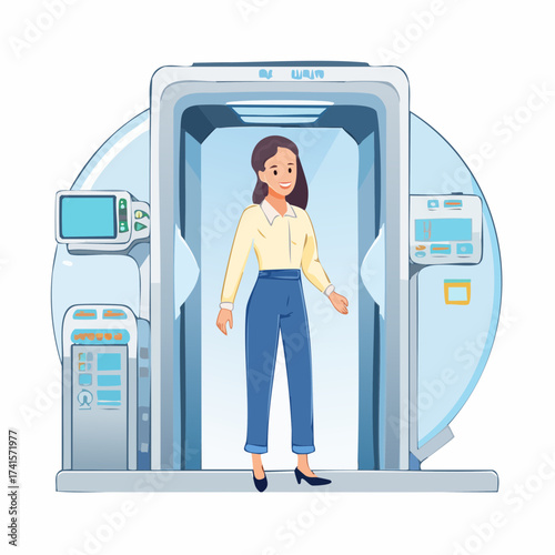 Woman passing through security checkpoint