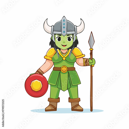 Green orc warrior with shield and spear