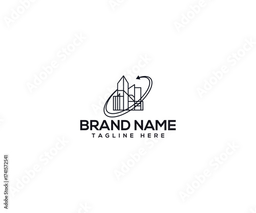 Elegance in Architecture: A sophisticated minimalist emblem of a skyline, conveying a message of architectural refinement, modern design and urban development.
