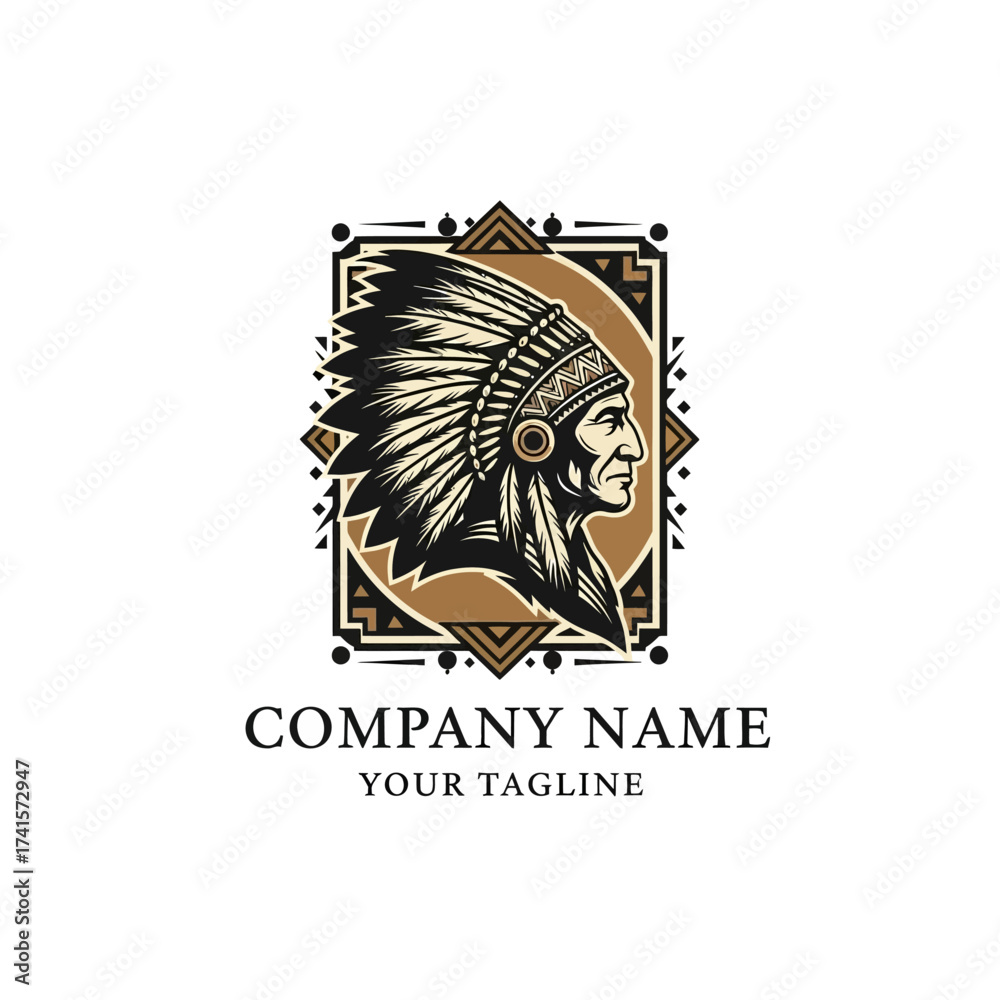 Obraz premium Native American Chief Logo Design with Headdress.