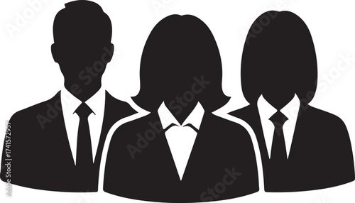Professional business team silhouette of three diverse individuals in formal attire