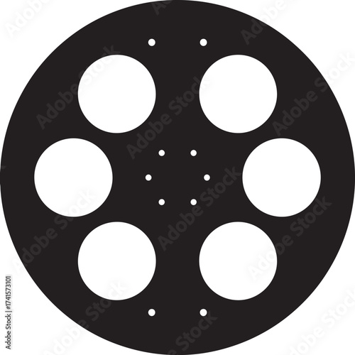 Black Classic Film Reel Silhouette Vector