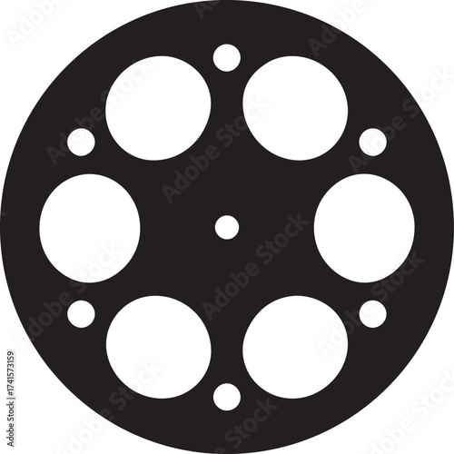 Black Classic Film Reel Silhouette Vector