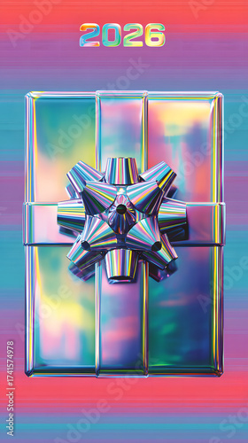 2026 theme futuristic gift presentation in an abstract colorful digital art environment