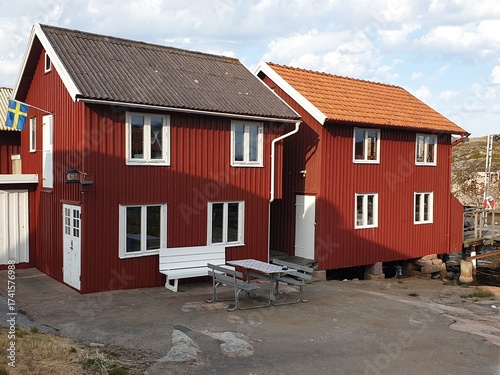 Wooden boathouses in Smögen West Sweden